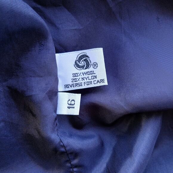 Herman Kay Wool Hooded Bib Jacket 16 Vintage 90s? warm coat navy plaid lined - Picture 9 of 13